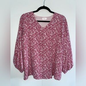Qearal Pink Floral Balloon Sleeve Top Size Small